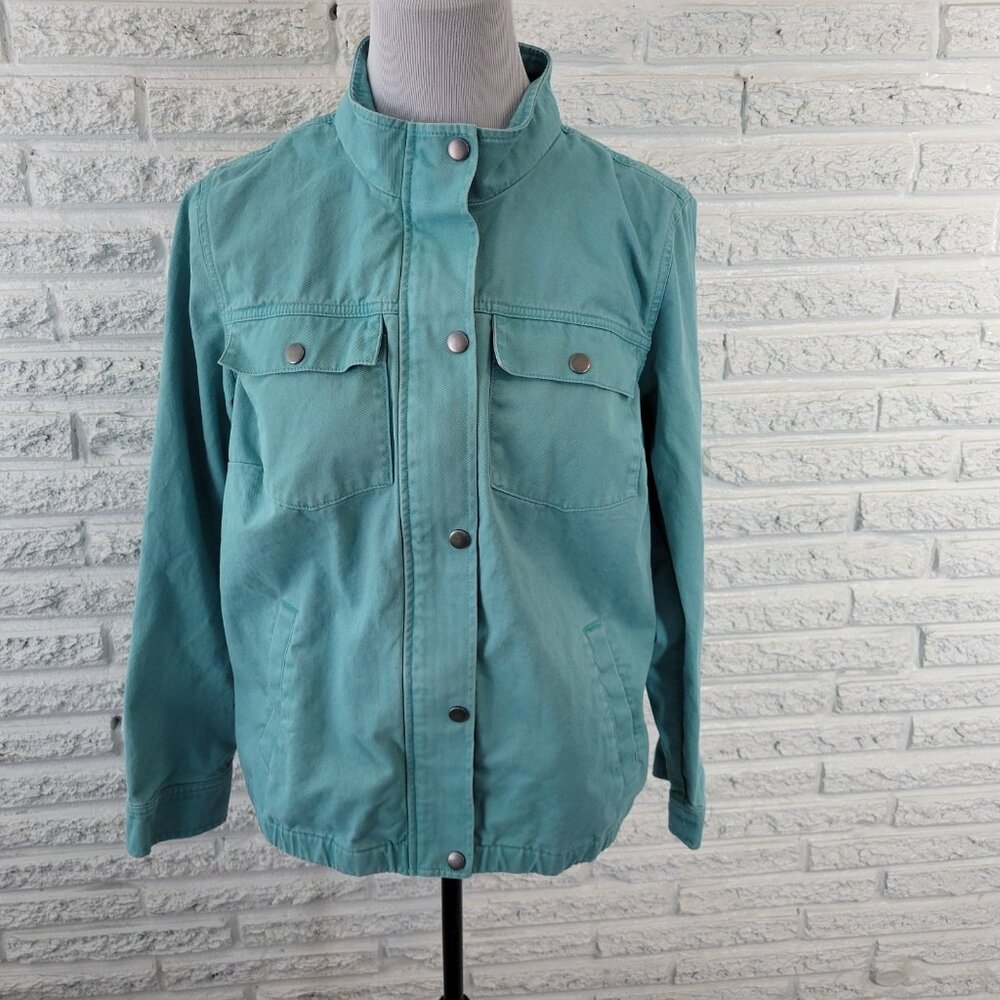CJ Banks Womens Jacket Extra Large XL Denim Baby Blue Pockets Zip Snap SWE144E - Picture 1 of 10
